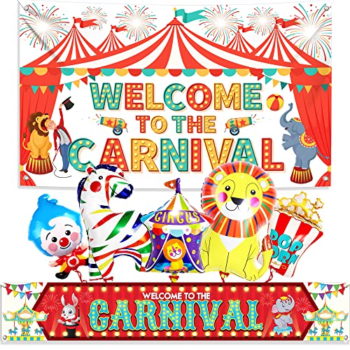 Carnival Banner Welcome to the Carnival 72x44 Inch Party Backdrop & Balloon Set