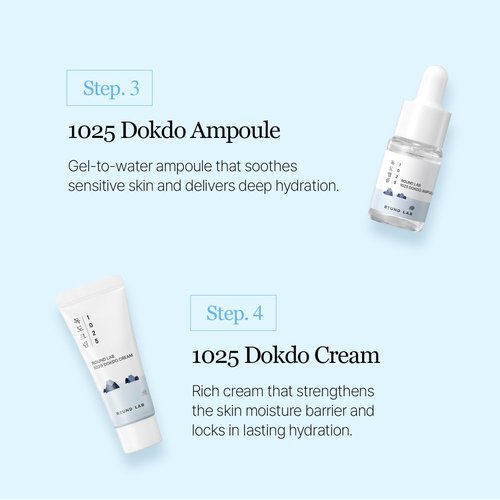 ROUND LAB 1025 Dokdo Hydrating Mini Size Kit (Cleanser, Toner, Ampule, Cream), Deep Hydration for Dry Skin, Daily Skin Care Routine Trial Kit for Moisture Care, Travel Size Gift Set, Korean Skin Care