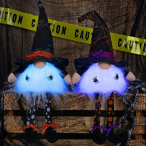 Halloween Lighted Gnome Tabletop Decorations - 17 Inches, Color Changing LED, Dangling Legs - Set of 2