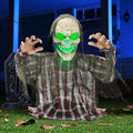 Halloween Animatronic Skeleton Groundbreaker Decor with Moving Arms & Green Light - Outdoor Yard Prop