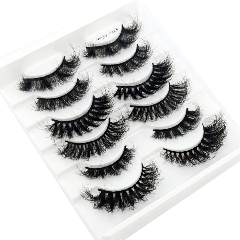 False Eyelashes Pack - 6 Pairs Fluffy Mink Lashes 8D Wispy Cat-Eye Style Mix-03