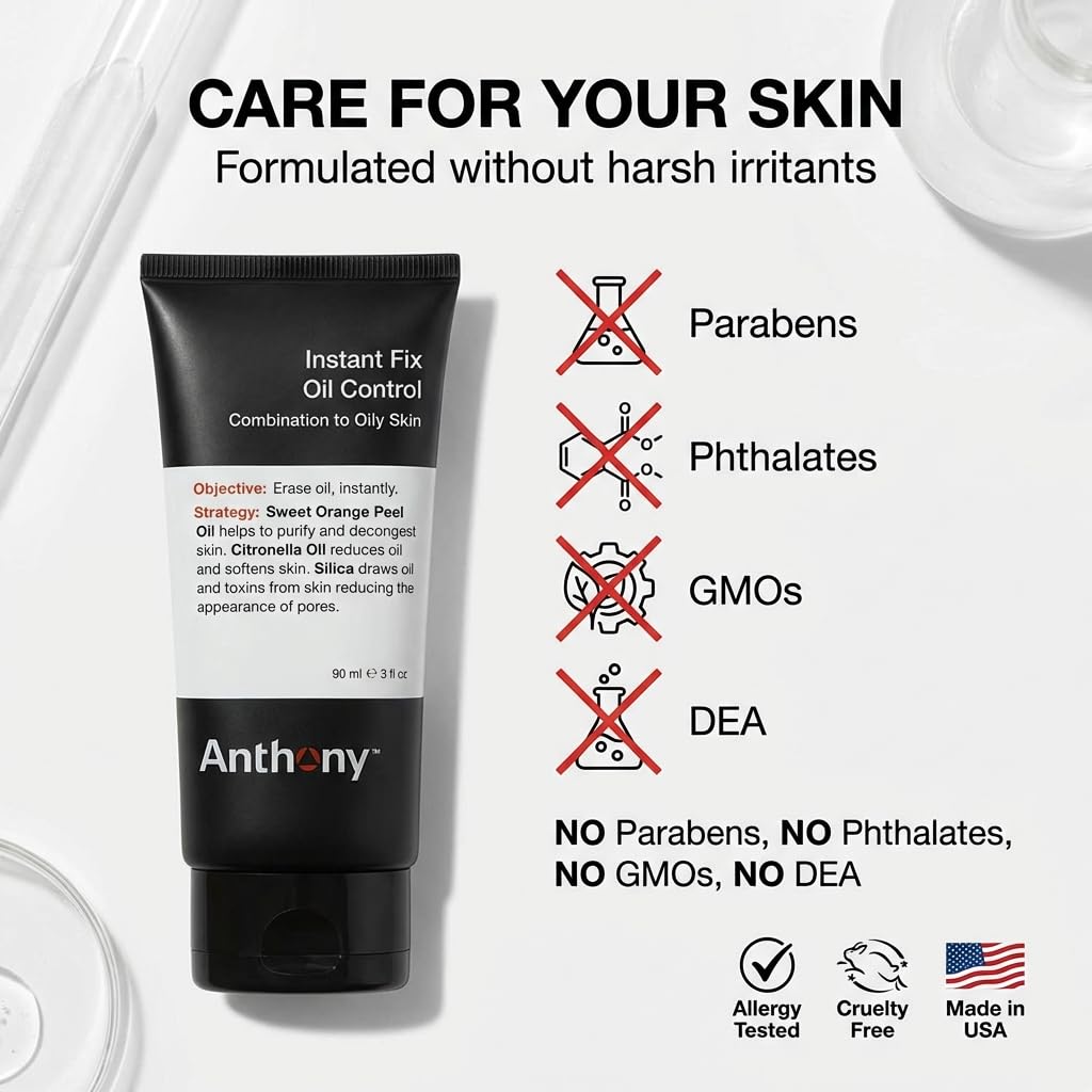 Anthony Instant Fix Oil Control for Men - Mattifying Lotion & Moisturizer for Oily Skin - 3 Fl Oz