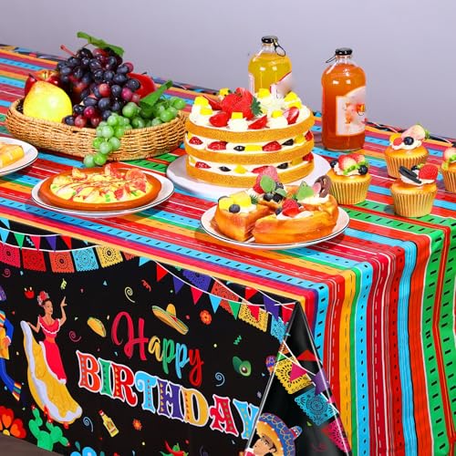 Mexican Fiesta Plastic Tablecloth 54x108 Inches - 3 Pack for Parties