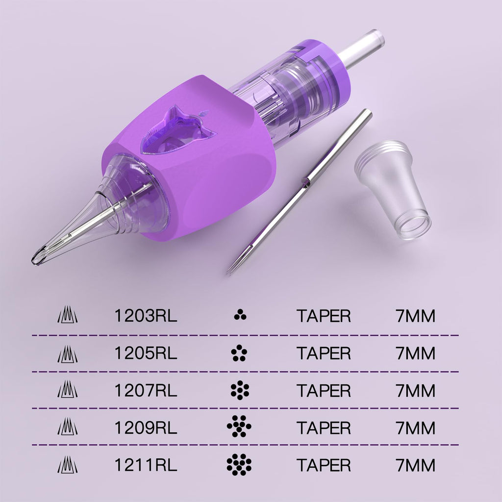 Wormhole Tattoo Needles, 50pcs Mixed Sizes Disposable Finger Ledge Tattoo Cartridge Needles #12 Standard 3RL 5RL 7RL 9RL 11RL Round Liner for Tattoo Machine Tattoo Gun Tattoo Supplies
