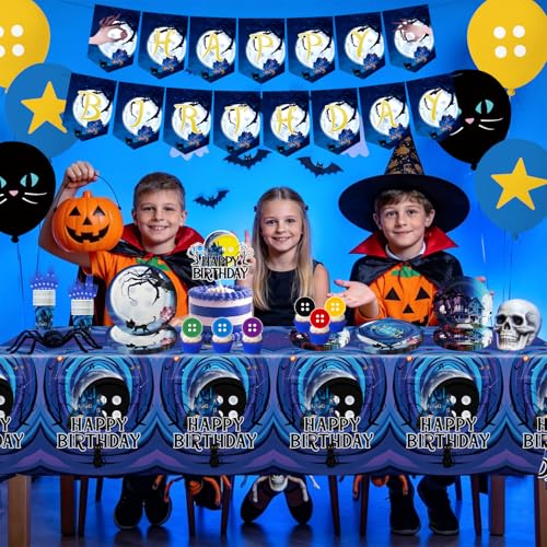 135Pcs Horror Birthday Party Decorations Blue Theme with Banner, Balloons, Plates, Napkins & Cake Toppers