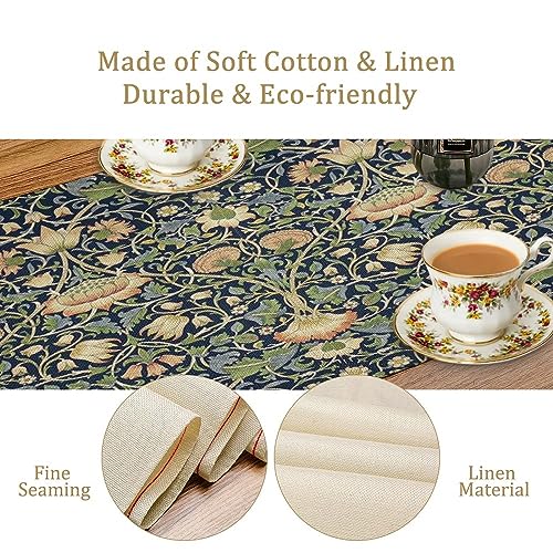 William Morris Flower Table Runner 13x108 Vintage Boho Garden Tree Pattern