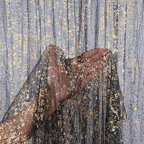 Black Gold 6-Piece 10FT Sheer Gauze Chiffon Tulle Sequin Table Runner Set