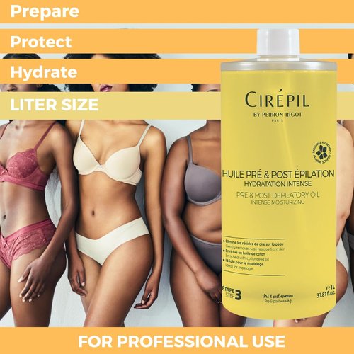 Cirepil - Pre & Post Depilatory Oil - Protects Skin for Comfortable Waxing & Removes Wax Residue - Soothing Jasmine Scented Formula - Professional Refill Bottle, 1000ml