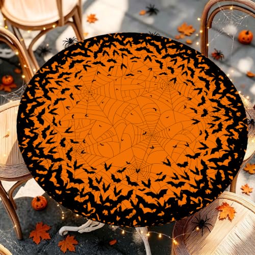 Halloween Bat Fitted Tablecloth 44 Inch Round Waterproof & Stain-Resistant Halloween Decor