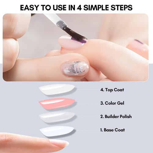 Makartt 3Pcs Builder Nail Gel with Top and Base Coat, Clear Gel Builder Kit for Nails Apex Building Thickening Strengthener Extension Rhinestone in a Bottle, UV Light Lamp Required