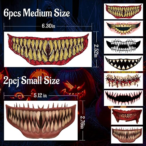 Halloween Big Mouth Face Tattoos 20 Pack Realistic Temporary Tattoo Stickers