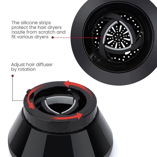 Segbeauty Universal Hair Diffuser - Collapsible & Portable Attachment for Thick, Wavy, Curly Hair | Fits 1.5"-3.22" Nozzles, Black