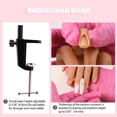Nail Pratice Training Hand for Acrylic Nails with Stand Bracket,Soft Silicone Maniquin Hand, Flexible Bendable Nail Practice Fake Hand for Nails Art Practice Tool