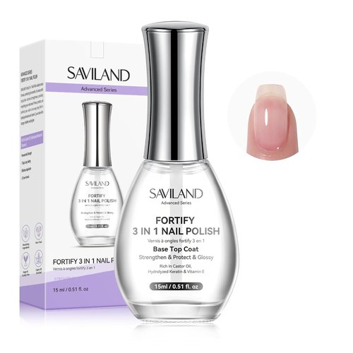 SAVILAND 3-in-1 Nail Strengthener & Top Coat - Quick Dry Clear Polish for Damaged Nails | 15ml