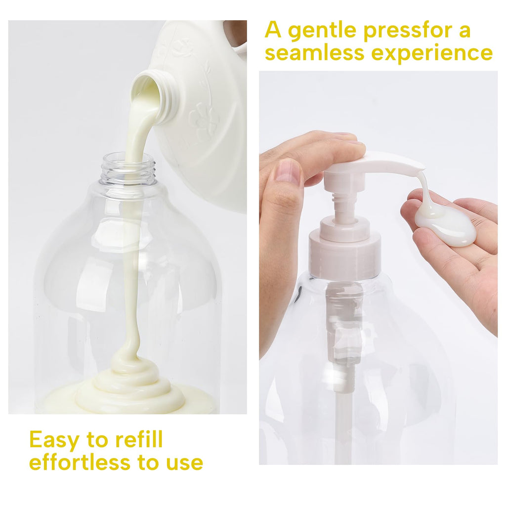 Yebeauty Pump Bottle Dispenser, 67oz 2000ml Refillable Shampoo Pump Bottles Empty Plastic Shower Soap Dispenser Large Liquid Containers for Conditioner Body Wash, Bathroom Kitchen, 2 Pack Clear