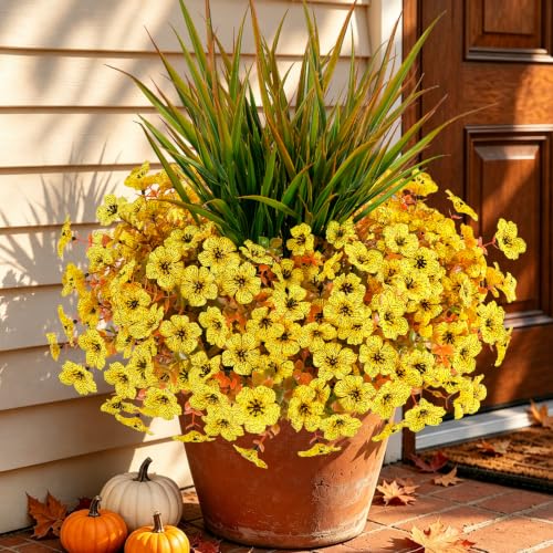 Artificial Fall Flowers Bundle - UV Resistant Outdoor Decor - Yellow