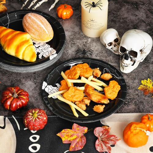 Halloween Party Paper Plates 24 Pack - Skeleton Hand Design, 9x9 Inches