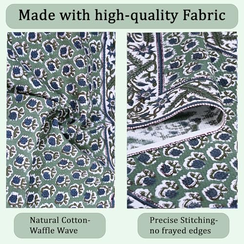 Ridhi Basil Green Hand Block Print Cotton Kitchen Towels Set - 16x28 Inch, Pack of 3