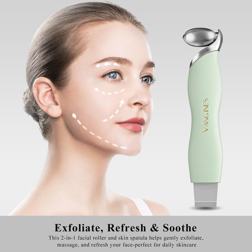 Vangines 3-in-1 Blackhead Remover Tool with Ice Roller & 2 Silicone Brush Heads - Pore Cleaning Face Spatula, Stainless Steel Skin Scraper for Nose, T-Zone Deep Cleansing (Sage Mist)