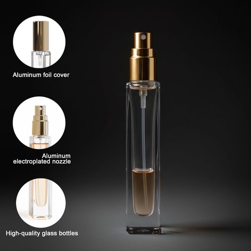 Jagolain Mini Glass Spray Bottles, 10ml, 6 Pack, Fine Mist Refillable, Portable Travel Perfume Atomizers (Golden)