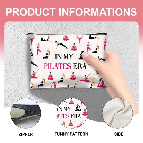 DOODLREAM 4Pcs Canvas Pilates Teacher Appreciation Gifts Makeup Bag - 9.06" x 5.9" Only Hotties Do Pilates Cosmetic Bags Travel Organizer Portable Accessories with Zipper, Purse Organizer Pouches