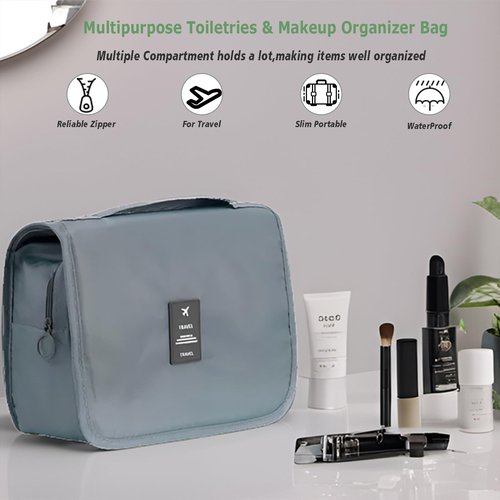 L&FY Hanging Travel Toiletry Bag Women's Cosmetic Organizer Makeup Pouch Men's Dopp Kits With Handle (Grey For Man)