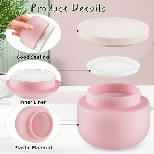 4 Pcs 250g/8.3oz Plastic Cream Jars Sample Containers Wide Mouth Leak Proof Cosmetic Bottles with Lids for Lotion Make Up DIY Making Beauty Products - Pink