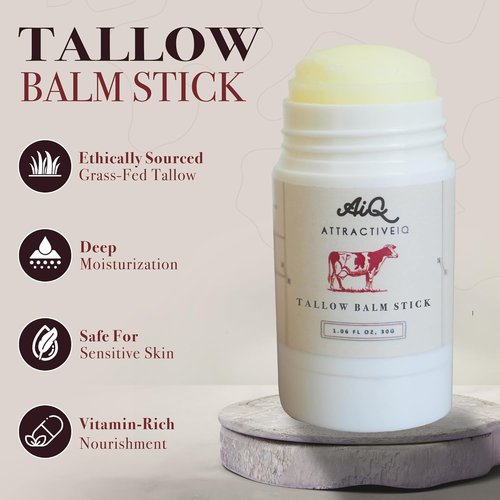 New Zealand Grass Fed Ethically-Sourced Beef Tallow for Skin– Stick with Vitamin E, Raw Honey, Olive Oil – Premium Ingredients & Cruelty-Free Tallow Face Moisturizer, Longevity & Firming (1.06 oz)