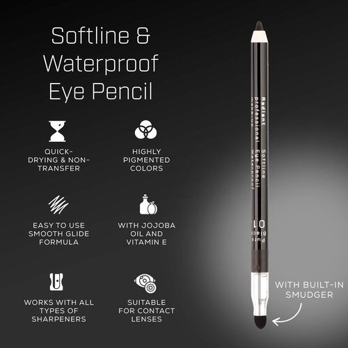 Radiant Professional Black Waterproof Eyeliner Pencil - Long-Lasting Smudge-Proof Formula | Soft Waterline Liner with Smudger Tool - Black (01)