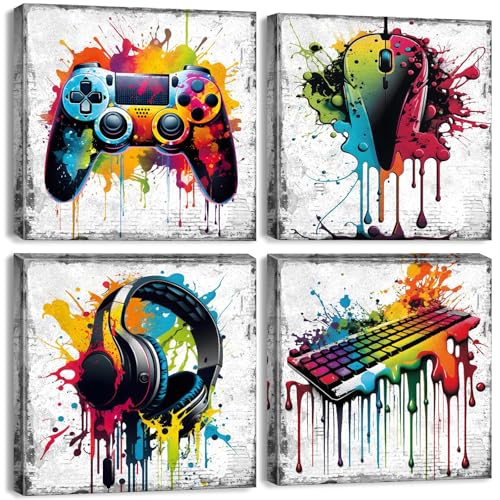 Banksy Graffiti Wall Art Game Room Decor for Boys - 16x16in Gaming Set