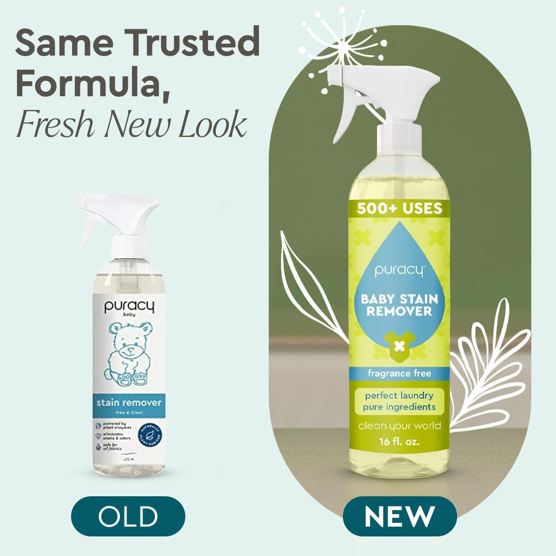 Puracy Stain Remover - Natural Enzyme-Based Laundry Spray for Baby Clothes & Diapers | 16 Oz