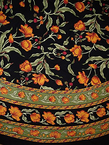 French Floral Round Cotton Tablecloth 88 Inch - Elegant Dining Decor
