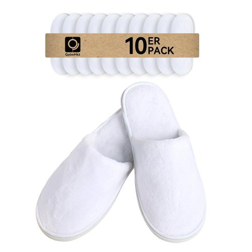 QatmMkt 10 Pairs Guest Disposable Slippers, SPA Cotton Slippers, Hotel Bath Slippers Disposable, Travel Bulk Guest House Slippers for Shoeless Home, Travel, Hotel, Indoor (White, One Size, Unisex)