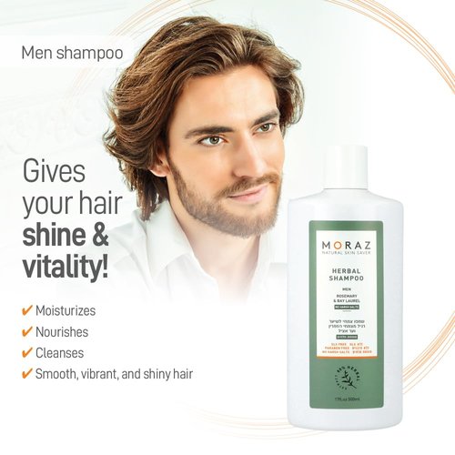 Moraz Men's Herbal Shampoo - Clarifying & Moisturizing Formula for Stronger Hair Roots - 17 oz