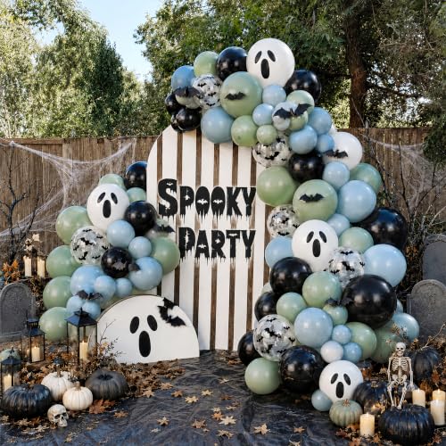Halloween Latex Balloons Set - Black Blue Green Ghost Bat Prints, 35 Pack with Bat Stickers
