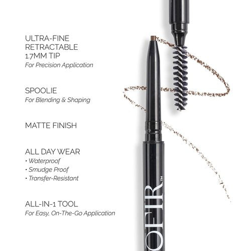 OFIR Brow Trace Precision Browliner - Waterproof Ultra-Fine Tip Eyebrow Pencil | Smudge-Proof Matte Finish | Long-Wear Tool with Spoolie | Chocolate - Dark Brown, 0.003 OZ