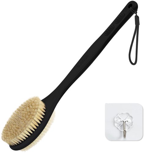 Bubbob Back Scrubber, Back Scrubber for Shower, Bath Brush Long Handle for Shower with Double Sided Bristles for Wet or Dry Brushing (Black)