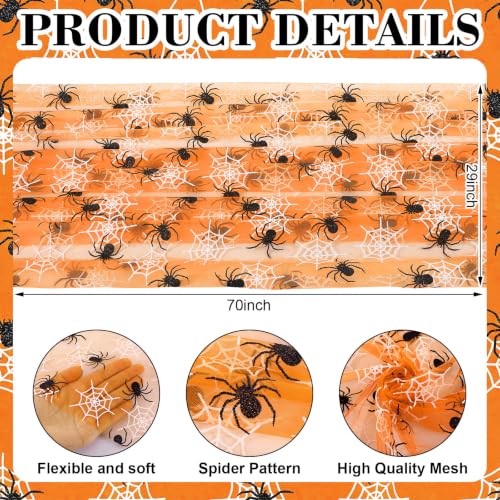 Halloween Orange Spider Web Table Runner Set - 4 Pcs 29x70 Inch Lace Decor - Spider Variation