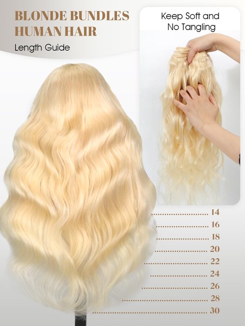 613 Blonde Body Wave Bundles Human Hair 14 Inch 613 Bundle 100% Unprocessed 12A Grade Brazilian Virgin Hair Bundles 1 Single Bundle Human Hair 613 Blonde Bundle Human Hair Extensions for Women