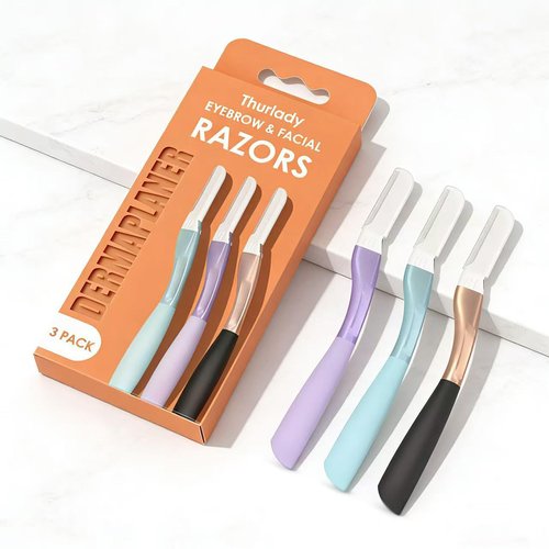 THURLADY Dermaplane Razor for Women Face, Reusable Dermaplaning Tool, Exfoliating Face Razors for Women, Peach Fuzz Remover, Gently Remove Fine Facial Hair for Smoother Skin, 3 Pack