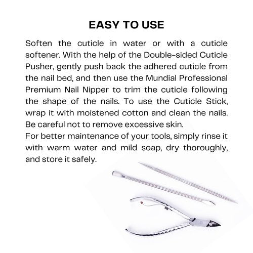 Mundial Nail Care 3 Piece Set - Professional Stainless Steel Cuticle Nippers & Nail Spatula Kit