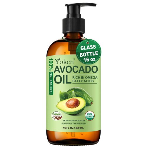 USDA Organic Avocado Oil Cold Pressed 16oz Glass Bottle - Moisturizing Unscented Body oil for Dry Scalp, Hair & Skin Hydrating,Non Greasy Carrier oils for Essential Oils Mixing,, aceite para cabello