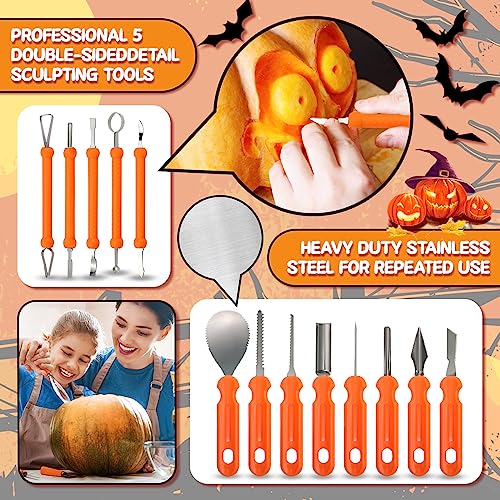 Halloween Pumpkin Carving Kit with Stainless Steel Tools & Candles - 35 Pieces for Kids & Adults