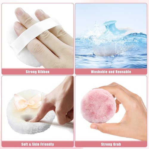 Baby Powder Puff and Container Set, Dusting Powder Container with 4 Pcs Puff, Suitable for Face Body Wet Dry Makeup Soft Washable Reusable Valentine's Day Gift