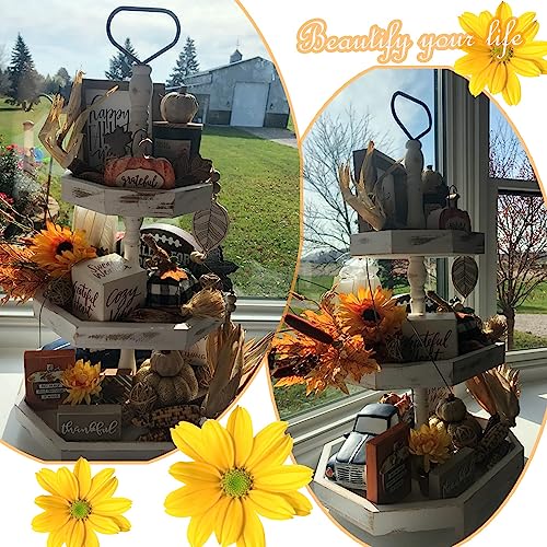 Distressed White 3-Tier Farmhouse Wooden Serving Tray Stand - Cupcake & Home Display