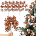Gingerbread Man Christmas Tree Picks Set - Holiday Snowflake Felt Ornaments, 17 Inch Xmas Decor