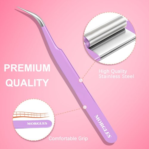 MORGLES High Precision Lash Tweezers Set for Eyelash Extensions, 5 in 1 Eyelash Extension Tweezers for Girls, Women, Professional Lash Extension Artists & Beginners