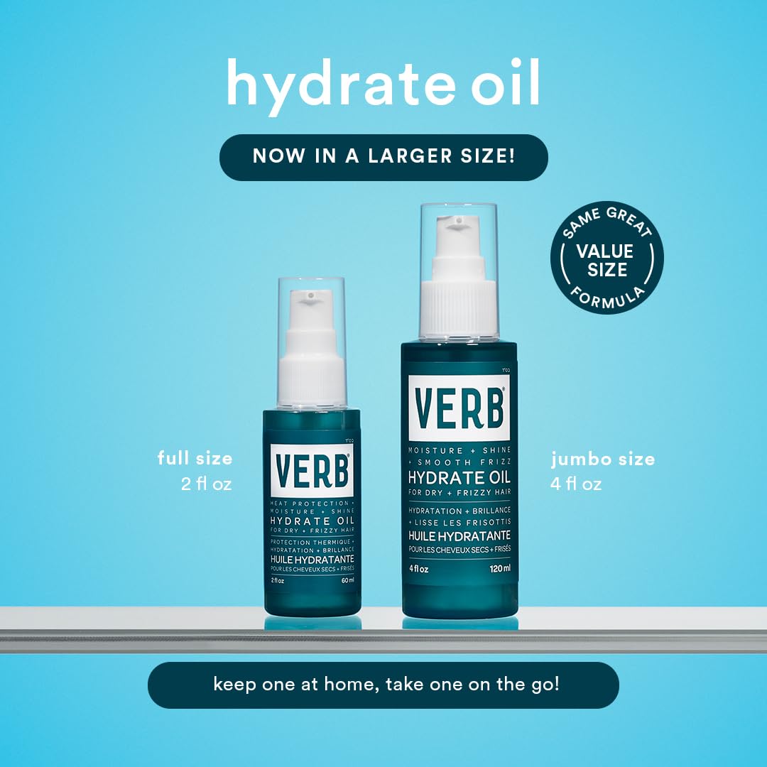 VERB Hydrate Oil - Moisturizing Shine Booster - Frizz Control & Heat Protection - Amber + Warm Jasmine Scent
