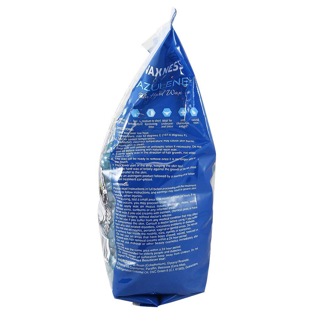 Waxness Film Hard Wax Beads Azulene 2.2 lb (1 kg) – Stripless Professional Hard Wax with Azulene for Face & Body, Smooth Application – Made in Italy