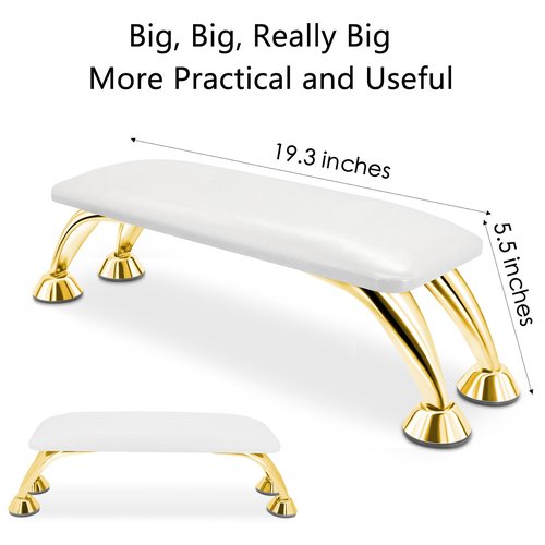 Arm Rest for Nails Tech Soft Comfortable, Nail Arm Rest Anti-Slip, Microfiber Leather Manicure Hand Rest for Nails Tech Armrest Stand with Gold Stainless Steel Legs